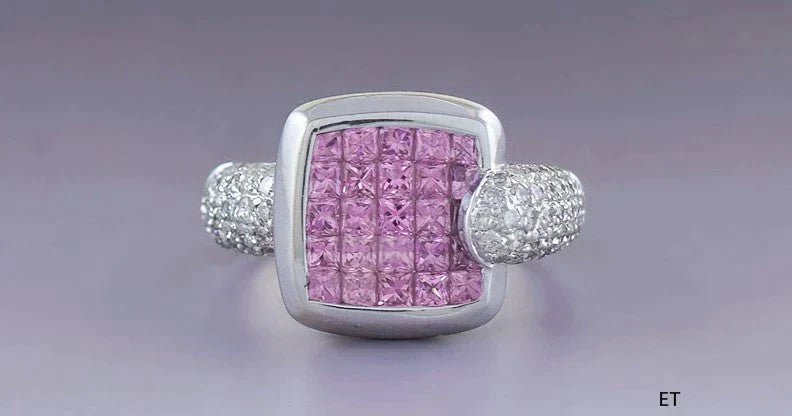 Beautiful 18k White Gold Diamond & Pink Sapphire Ring