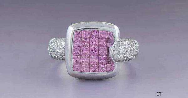 Beautiful 18k White Gold Diamond & Pink Sapphire Ring