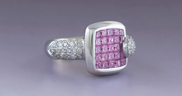 Beautiful 18k White Gold Diamond & Pink Sapphire Ring