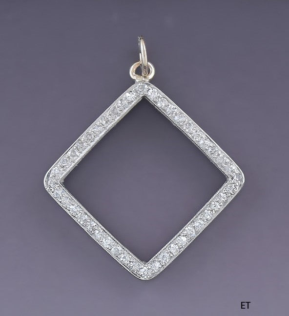 Dazzling 14k White Gold Open Square 44 Diamond Frame Pendant
