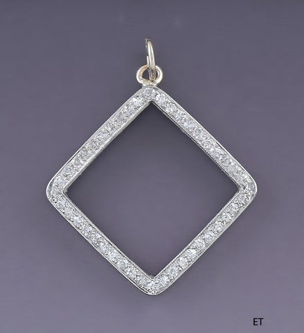 Dazzling 14k White Gold Open Square 44 Diamond Frame Pendant