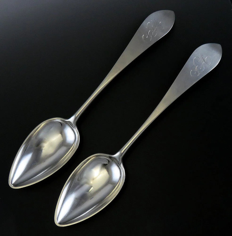 Antique c1790 Connecticut American Coin Silver Pointed End Serving Spoon 8 5/8