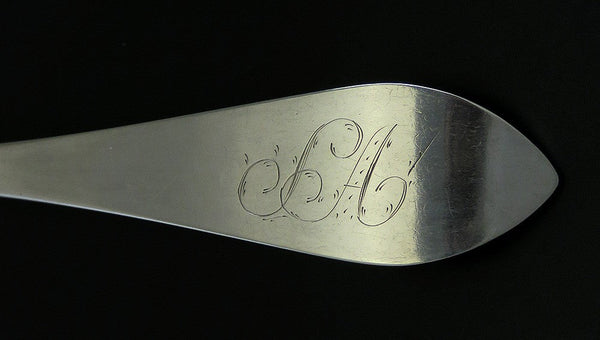 Antique c1790 Connecticut American Coin Silver Pointed End Serving Spoon 8 5/8