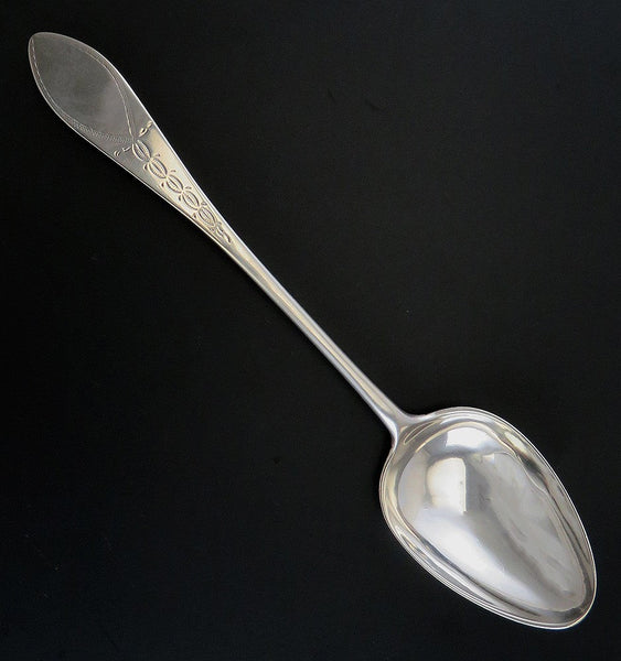 Antique c1790 John Proctor Trott American Coin Silver Engraved Serving Spoon 9"