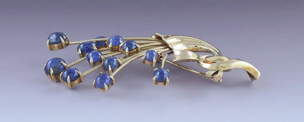 Gorgeous Retro 14k Gold Sapphire Floral Spray Pin / Brooch