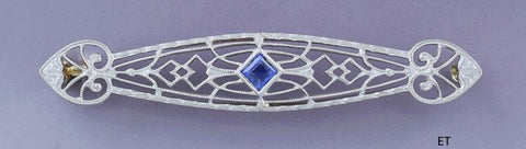 c1910 Fabulous 14k Gold Platinum Sapphire Filigree Pin / Brooch