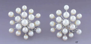 Vintage Pair 14k White Gold Pearl Snowflake Starburst Cluster Sputnik Earrings