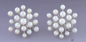 Vintage Pair 14k White Gold Pearl Snowflake Starburst Cluster Sputnik Earrings