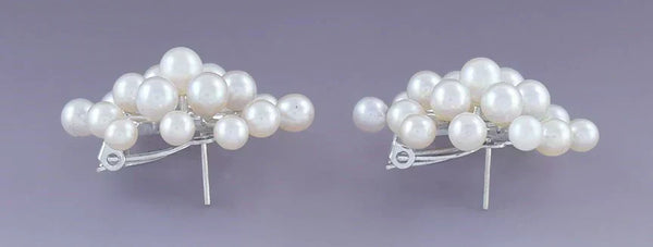 Classy Pair 14k White Gold & Pearl Snowflake Starburst Sputnik Earrings