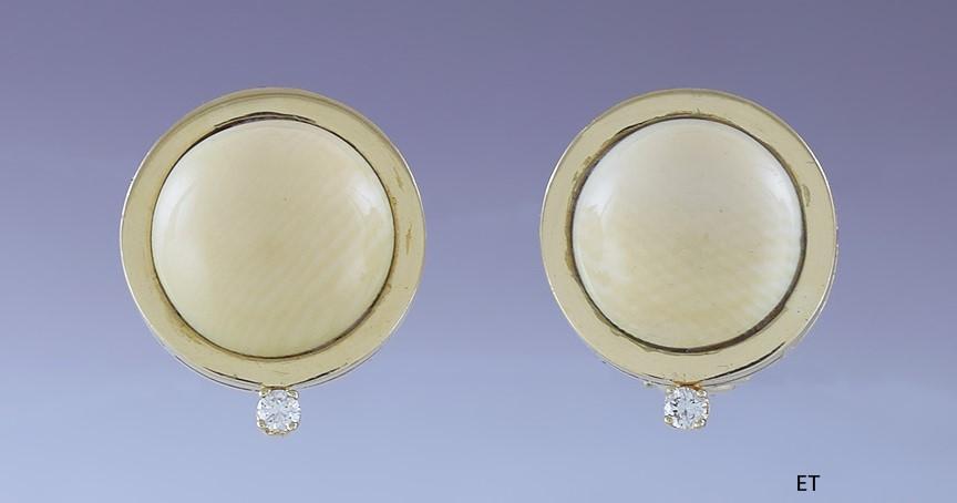 Elegant 18k Yellow Gold & Diamond Button Dome Clip-back Earrings