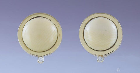 Elegant 18k Yellow Gold & Diamond Button Dome Clip-back Earrings