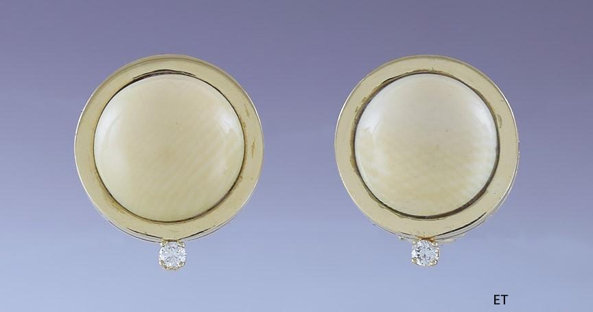 Elegant 18k Yellow Gold & Diamond Button Dome Clip-back Earrings
