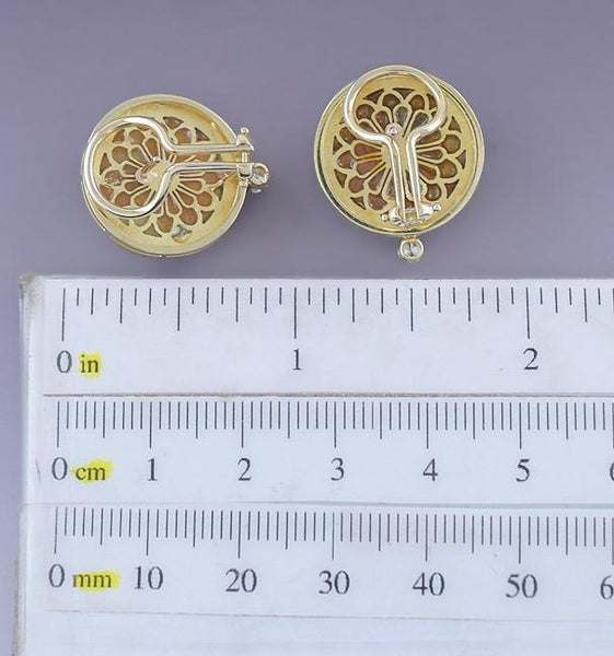 Elegant 18k Yellow Gold & Diamond Button Dome Clip-back Earrings