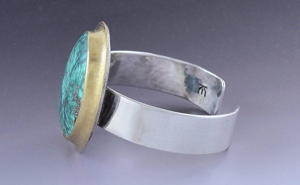 Beautiful Southwestern Sterling Silver Turquoise & 22k Gold Cuff Bracelet