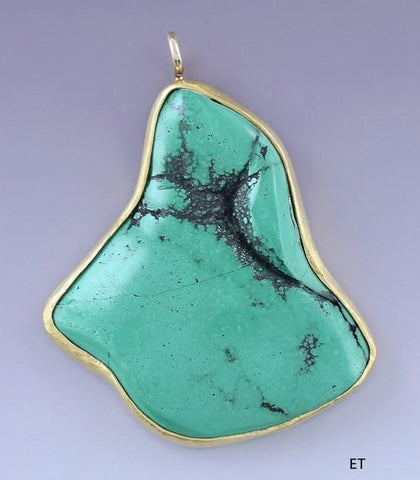 Stunning Large 20k Yellow Gold and Turquoise Pendant