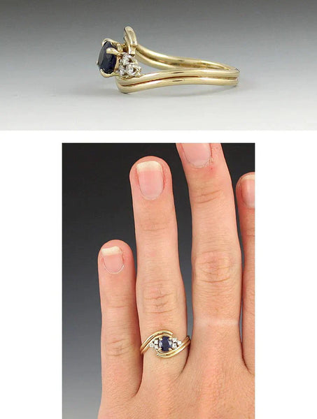 Stylish 14K Gold ~.65 -.70CT Sapphire & Diamond Bypass Nazar Ring sz 6 1/2