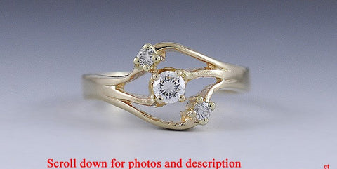 Lovely 14K Yellow Gold Openwork 3 Diamond Ring Ring Size 7