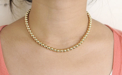 Fantastic Modern Necklace Strand of 6.5mm 14K Gold Beads