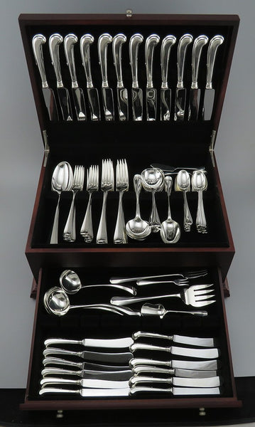 Fine English Sterling Silver 90pc Queen Anne Rat Tail Flatware Set Serves 12