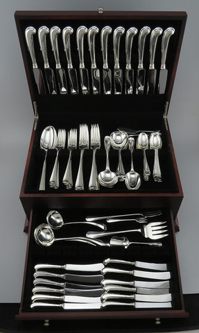 Fine English Sterling Silver 90pc Queen Anne Rat Tail Flatware Set Serves 12