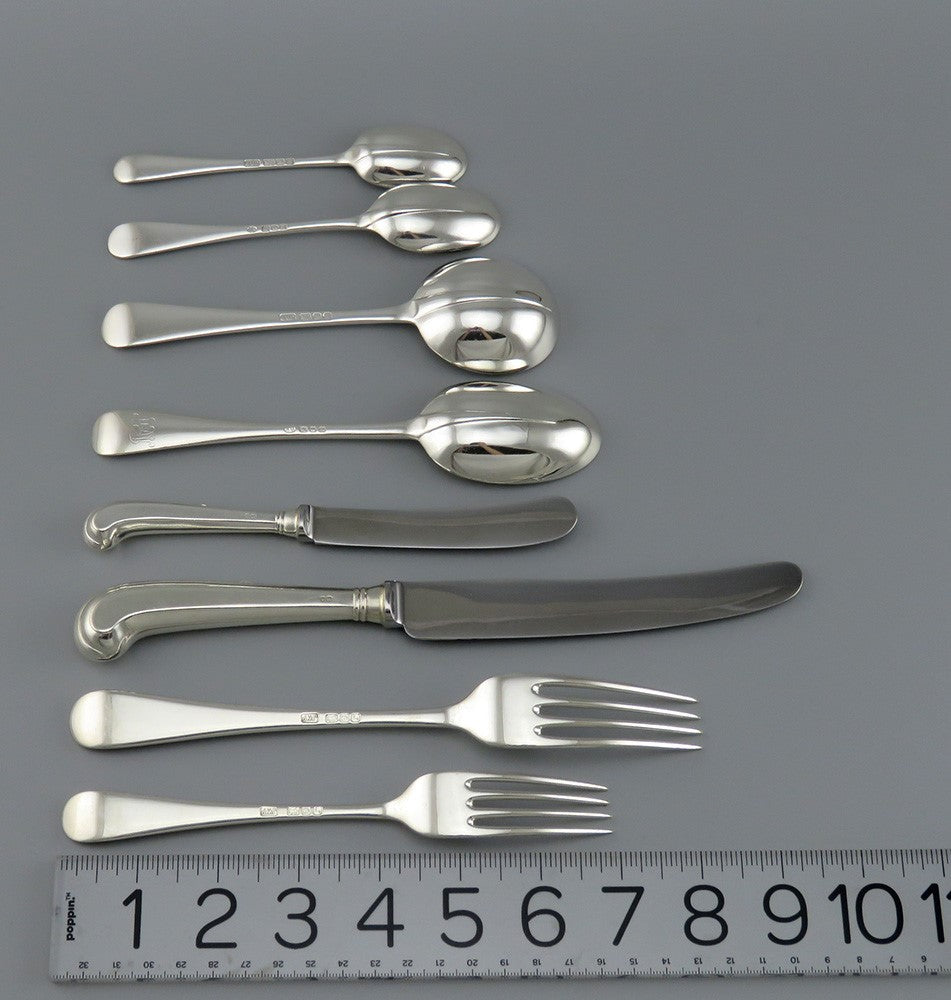 Fine English Sterling Silver 90pc Queen Anne Rat Tail Flatware Set Serves 12