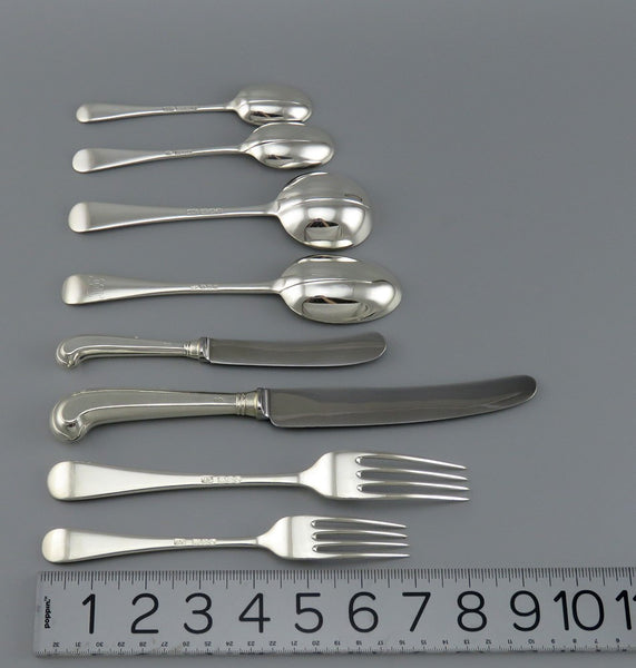 Fine English Sterling Silver 90pc Queen Anne Rat Tail Flatware Set Serves 12