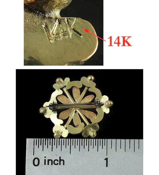 Unique Hand Made Two Tone 14k Gold Snowflake Artisan Brooch/Pin