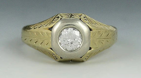 Superb c1930s 14k Gold High Grade VVS ~.40ct Diamond Hand Engraved Ring