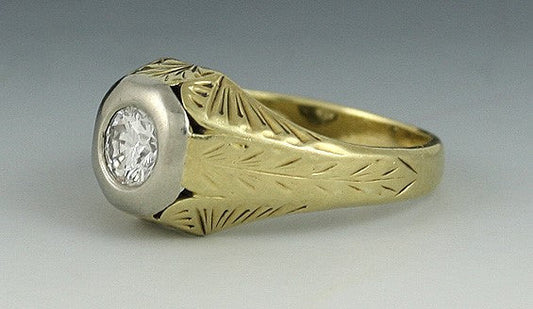 Superb c1930s 14k Gold High Grade VVS ~.40ct Diamond Hand Engraved Ring
