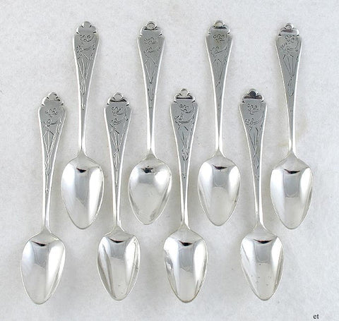 Antique Dutch Silver Trifid Trefid Coffee Demitasse Spoons 4 1/8"