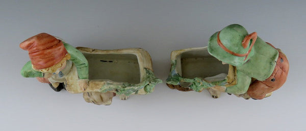 c1900 Antq Germany Huebach Bisque Porcelain Children w Dogs Doghouses Figurines