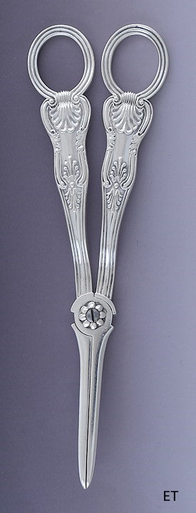 1857 Lovely Pair Victorian English Sterling Silver Grape Shears / Scissors