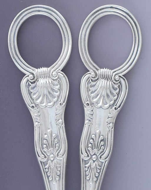 1857 Lovely Pair Victorian English Sterling Silver Grape Shears / Scissors