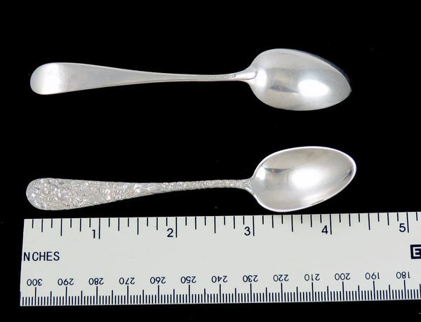 6 Antique Stieff Rose Repousse Flower Sterling Silver Demitasse Spoons 4 3/8"