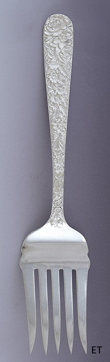 Antique 1920-1930s Lovely Kirk Sterling Silver Repousse Serving Fork 9 1/2"