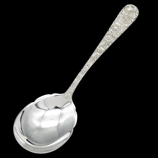 Vintage Sterling Silver Kirk Repousse Flower Serving Spoon 8 1/4" NO MONO