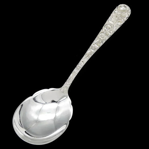 Vintage Sterling Silver Kirk Repousse Flower Serving Spoon 8 1/4" NO MONO