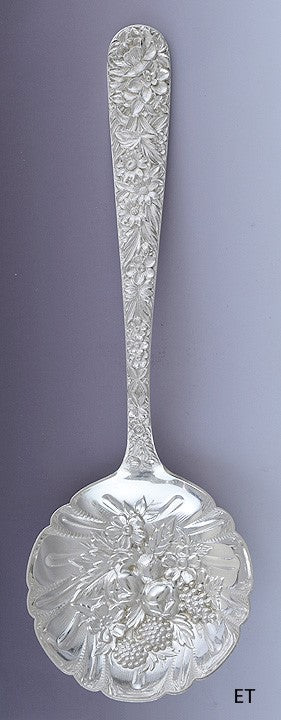Fab Kirk Sterling Silver Floral Repousse Berry / Casserole Serving Spoon Scoop