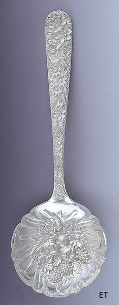 Fab Kirk Sterling Silver Floral Repousse Berry / Casserole Serving Spoon Scoop