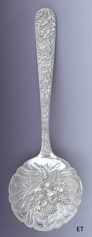 Fab Kirk Sterling Silver Floral Repousse Berry / Casserole Serving Spoon Scoop