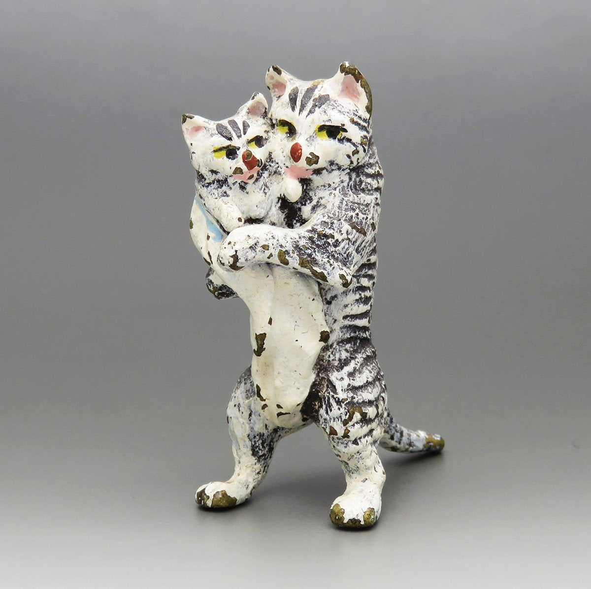 Mom and Baby Striped Cat Austrian Bronze Miniature Turn of the Century 2" Tall