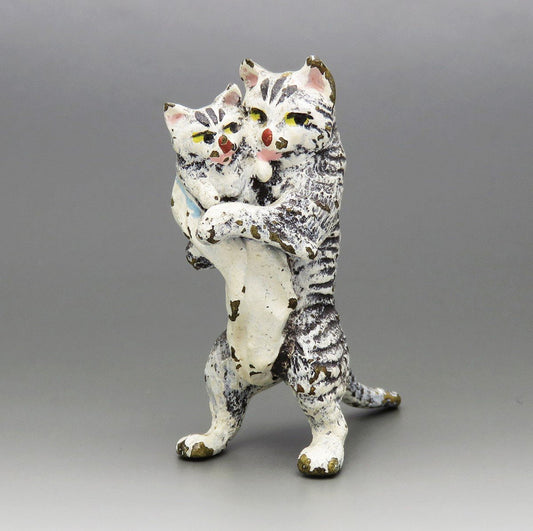 Mom and Baby Striped Cat Austrian Bronze Miniature Turn of the Century 2" Tall