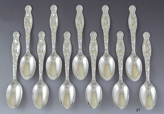 Fab Set 11 Whiting Sterling Silver Heraldic Teaspoons C Mono
