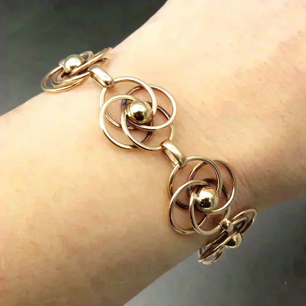 Vintage Retro 14K Rose Gold HSB Love Knot Chain Bracelet