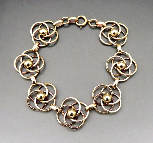 Vintage Retro 14K Rose Gold HSB Love Knot Chain Bracelet