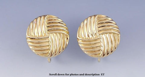Nice Pair Vintage 14K Gold Basket Weave Earrings by Enos Richardson