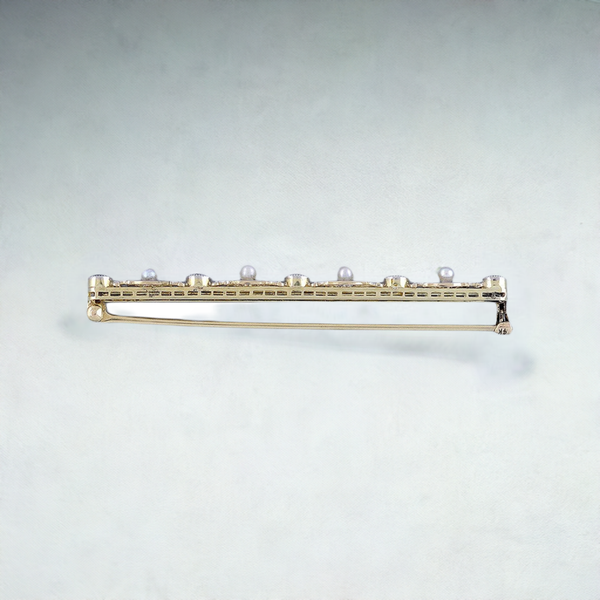 Krementz 14k Gold Sapphire Pearl Filigree Bar Pin Brooch