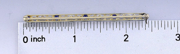 Krementz 14k Gold Sapphire Pearl Filigree Bar Pin Brooch