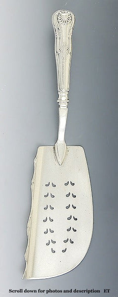 Antique 1840s American Coin Silver Kings Pattern Fish Slice/Server 10 3/4"