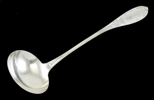 Antique 1869 Coles Jenny Lind American Coin 900 Silver Punch Soup Ladle 13 1/4"